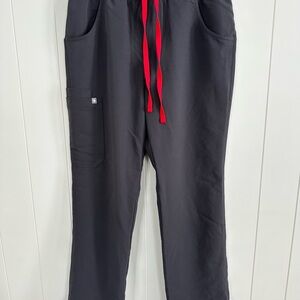 Figs Kade Cargo Scrub Pants In Charcoal with Red Drawstring